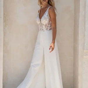 Beach Jumpsuit Pants Wedding Dress For Women Boho Sleeveless Open Back White lace Ivory Custom Made Robe De Mariage