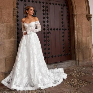 Customized Sweetheart Wedding Dress 3/4 Sleeve A-line Backless Lace Bridal Dresses For Wedding vestidos de novia robe de mariée