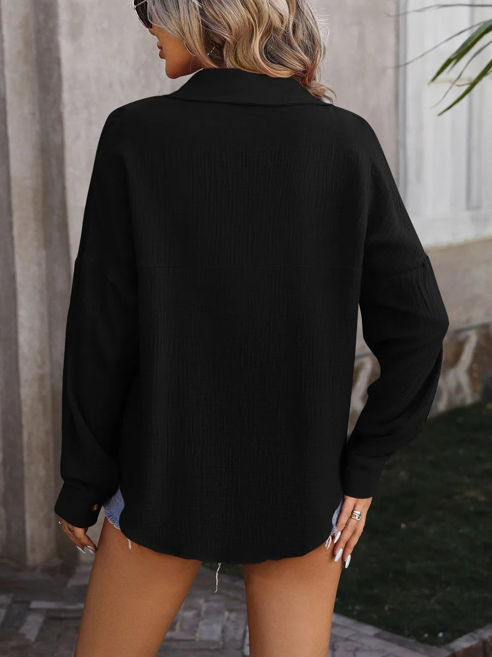 Mandy Textured Pocketed Button Up Dropped Shoulder Shirt - Image 8