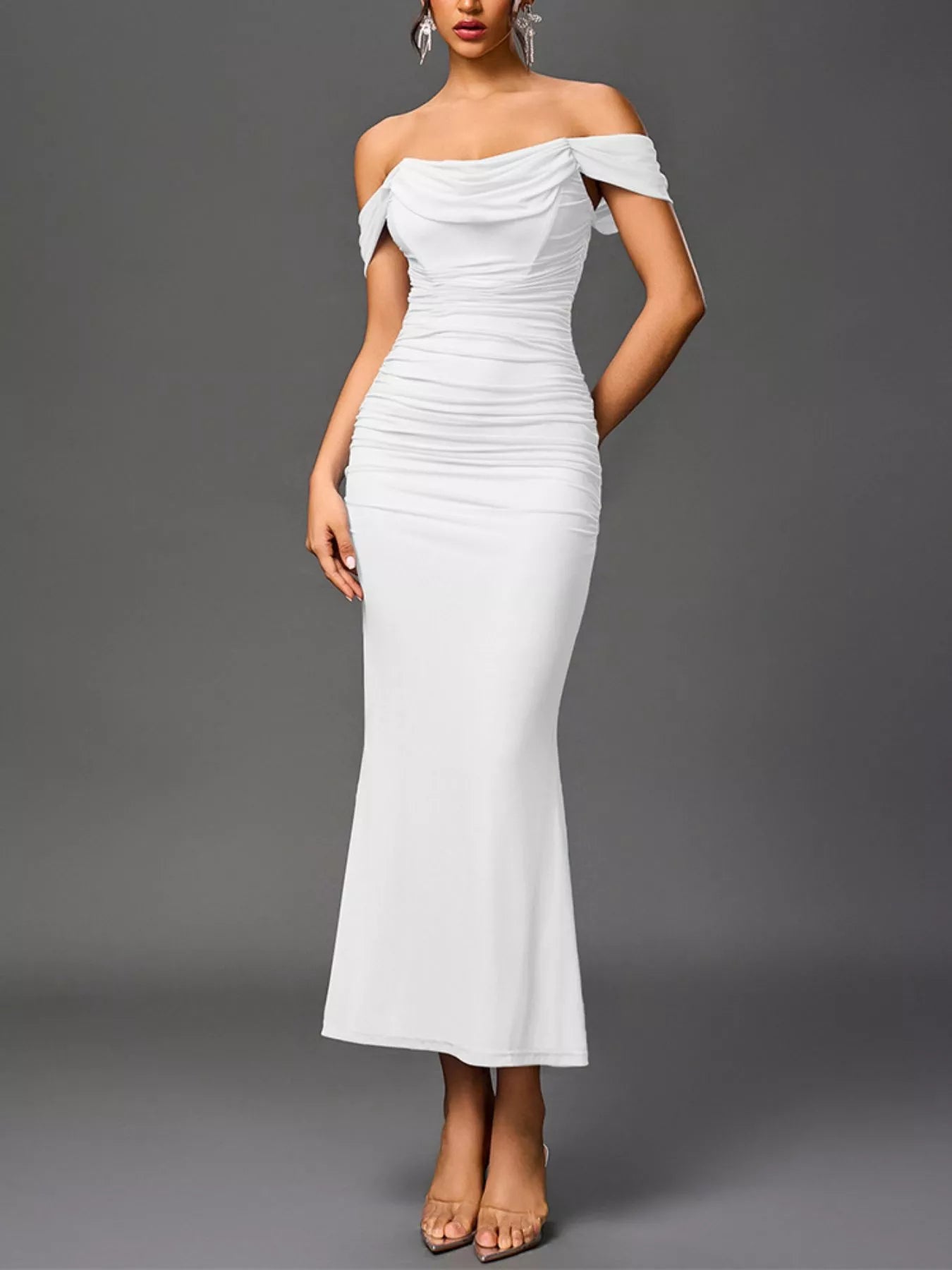 Off-Shoulder Ruched Mermaid Maxi Dress - Image 7
