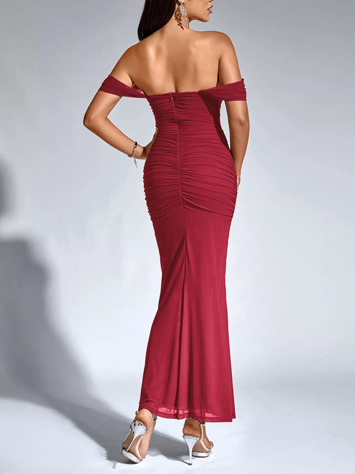 Off-Shoulder Ruched Mermaid Maxi Dress - Image 3