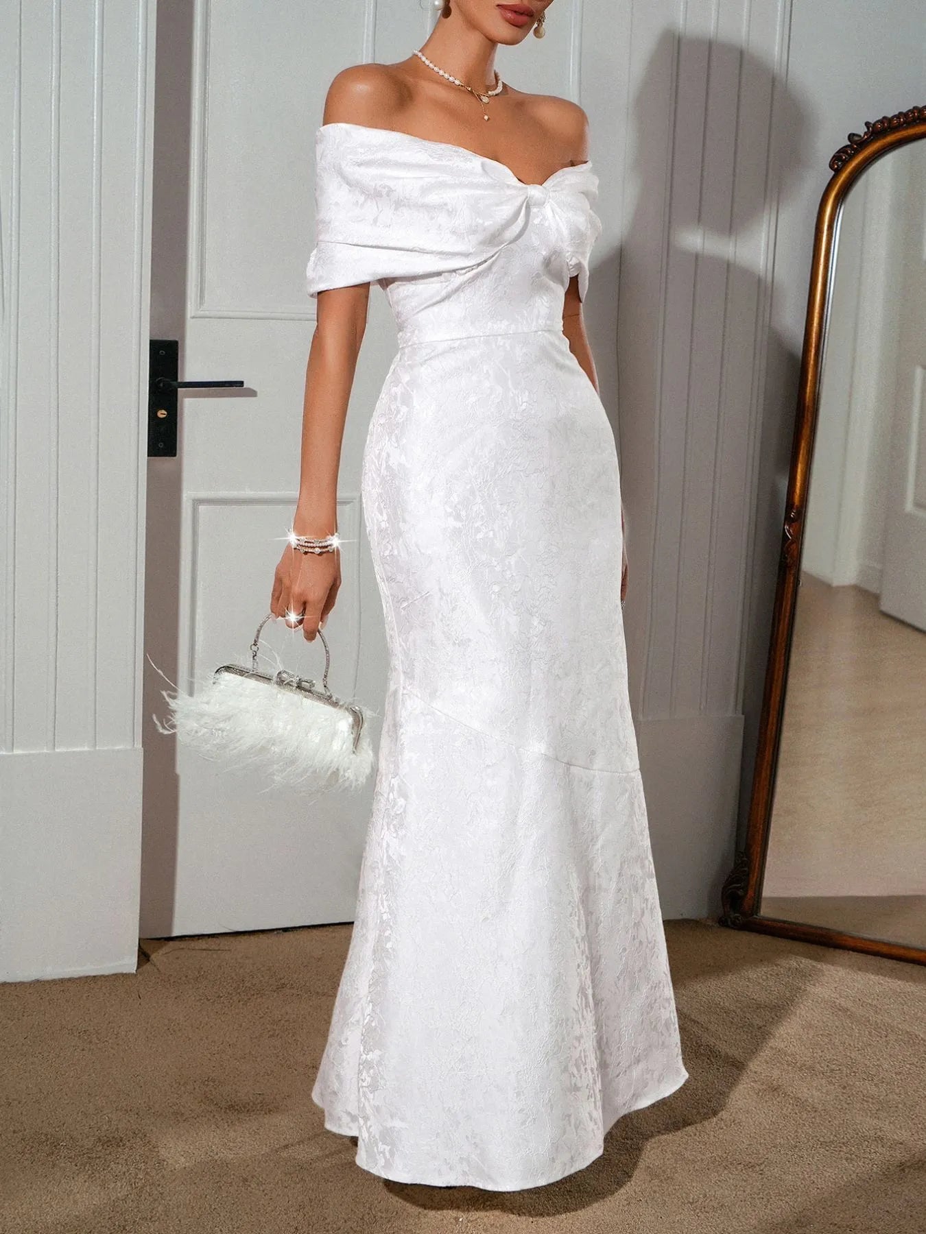 Bow Off-Shoulder Maxi Dress - Image 3