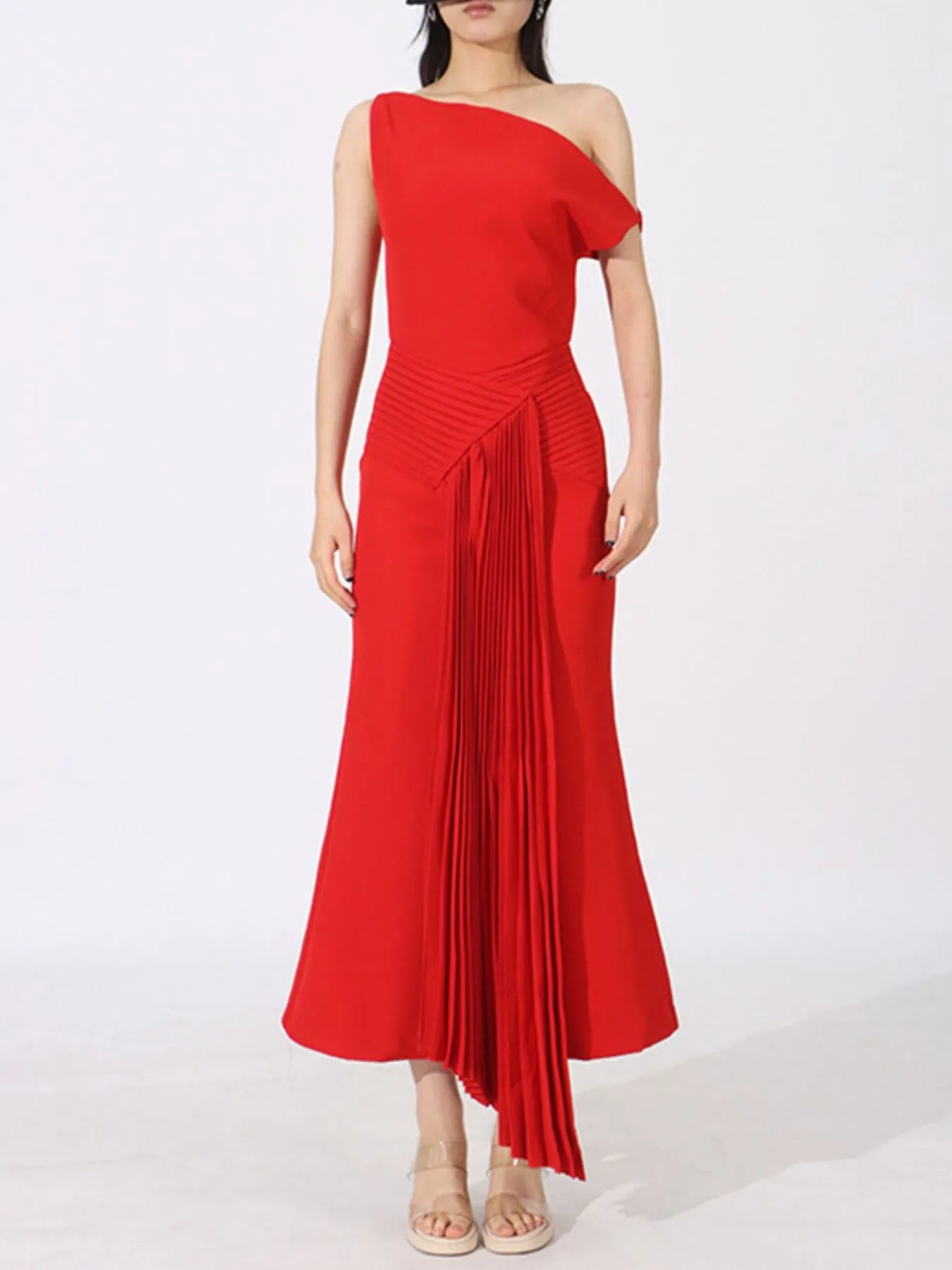 Single Shoulder Pleated Dress - Image 3
