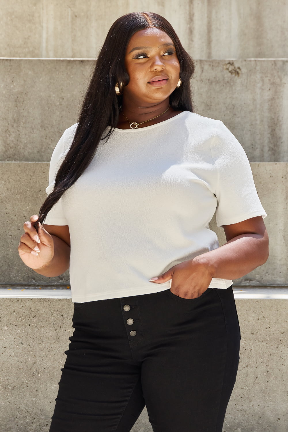 And The Why Pearly White Full Size Criss Cross Pearl Detail Open Back T-Shirt - Image 8