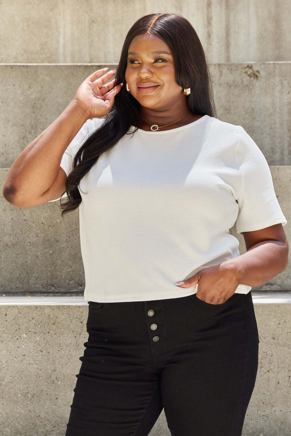 And The Why Pearly White Full Size Criss Cross Pearl Detail Open Back T-Shirt - Image 9