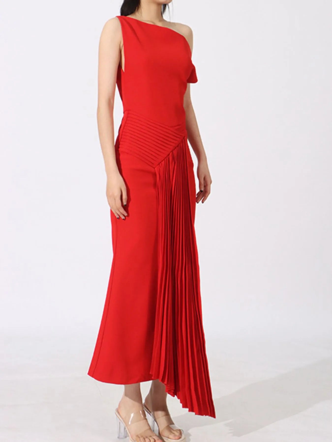 Single Shoulder Pleated Dress - Image 2