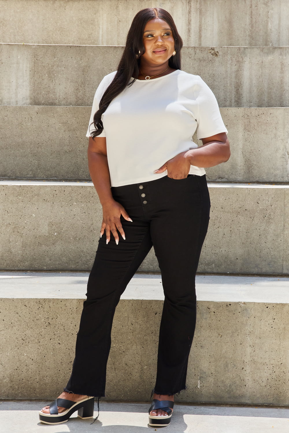 And The Why Pearly White Full Size Criss Cross Pearl Detail Open Back T-Shirt - Image 11