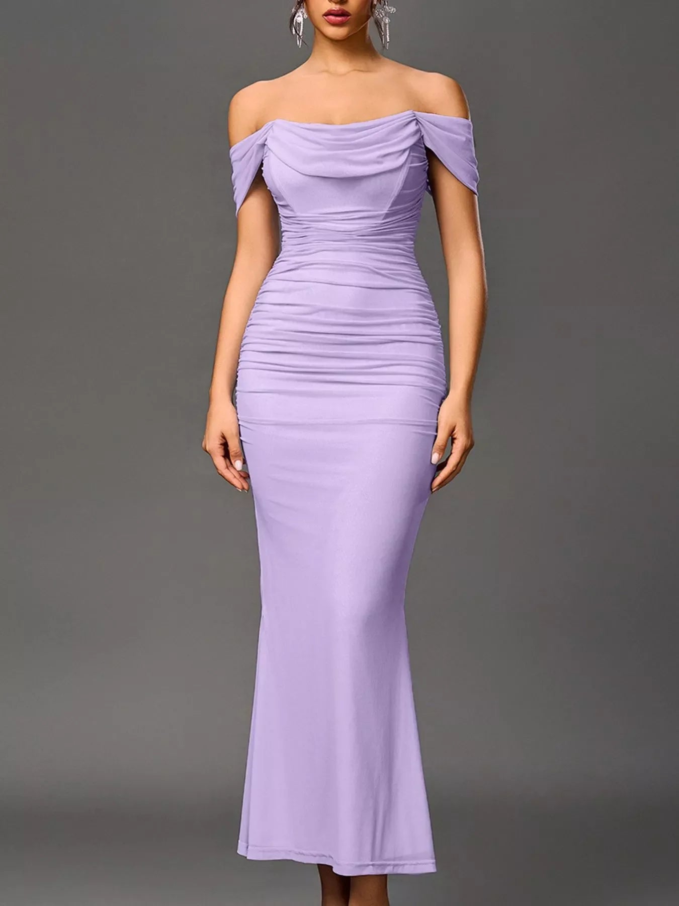 Off-Shoulder Ruched Mermaid Maxi Dress - Image 35