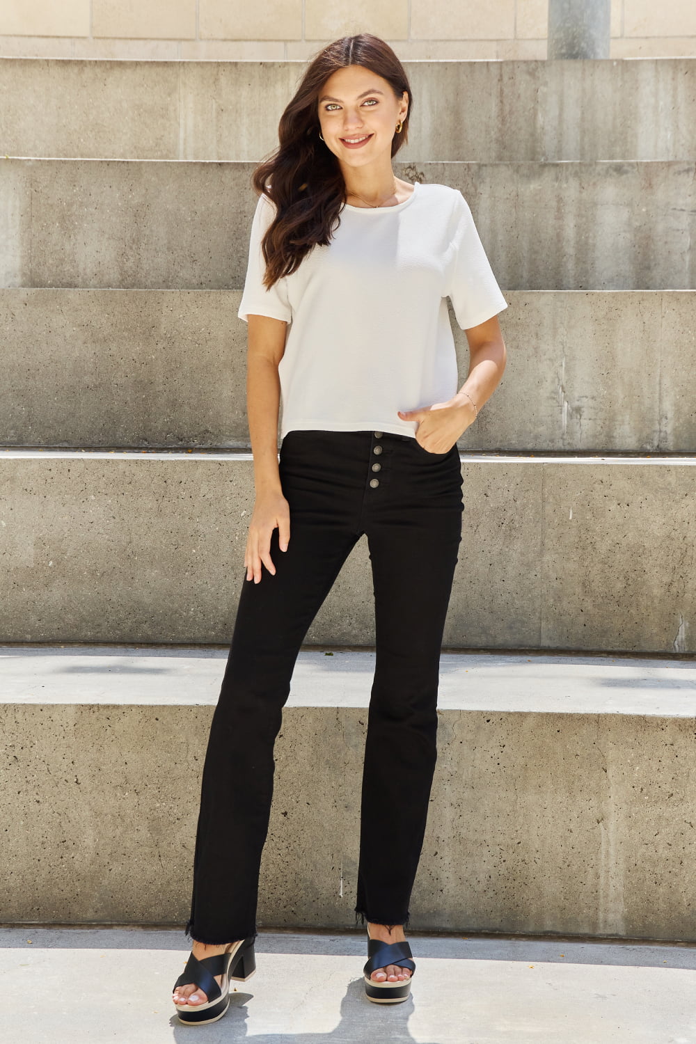 And The Why Pearly White Full Size Criss Cross Pearl Detail Open Back T-Shirt - Image 5