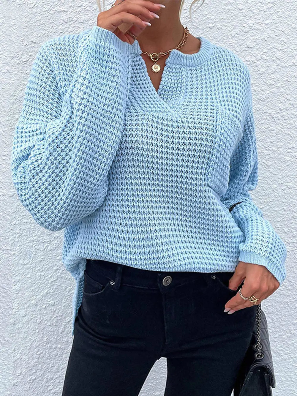 Notched Long Sleeve Sweater - Image 16