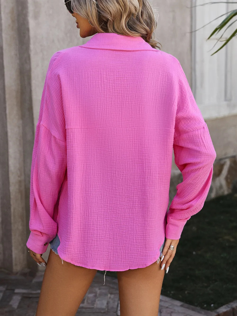 Mandy Textured Pocketed Button Up Dropped Shoulder Shirt - Image 12