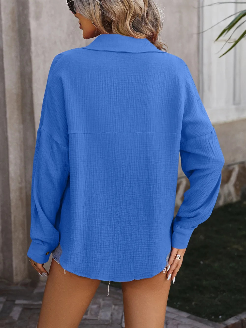 Mandy Textured Pocketed Button Up Dropped Shoulder Shirt - Image 4