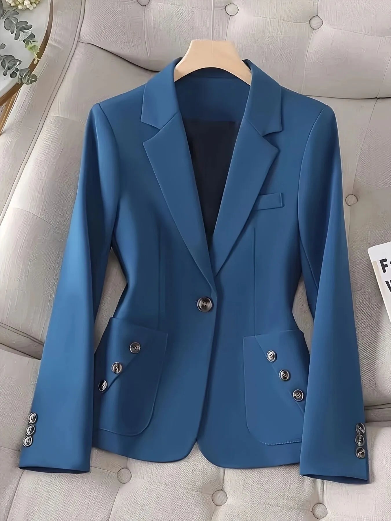 One-Button Blazer with Pockets - Image 3