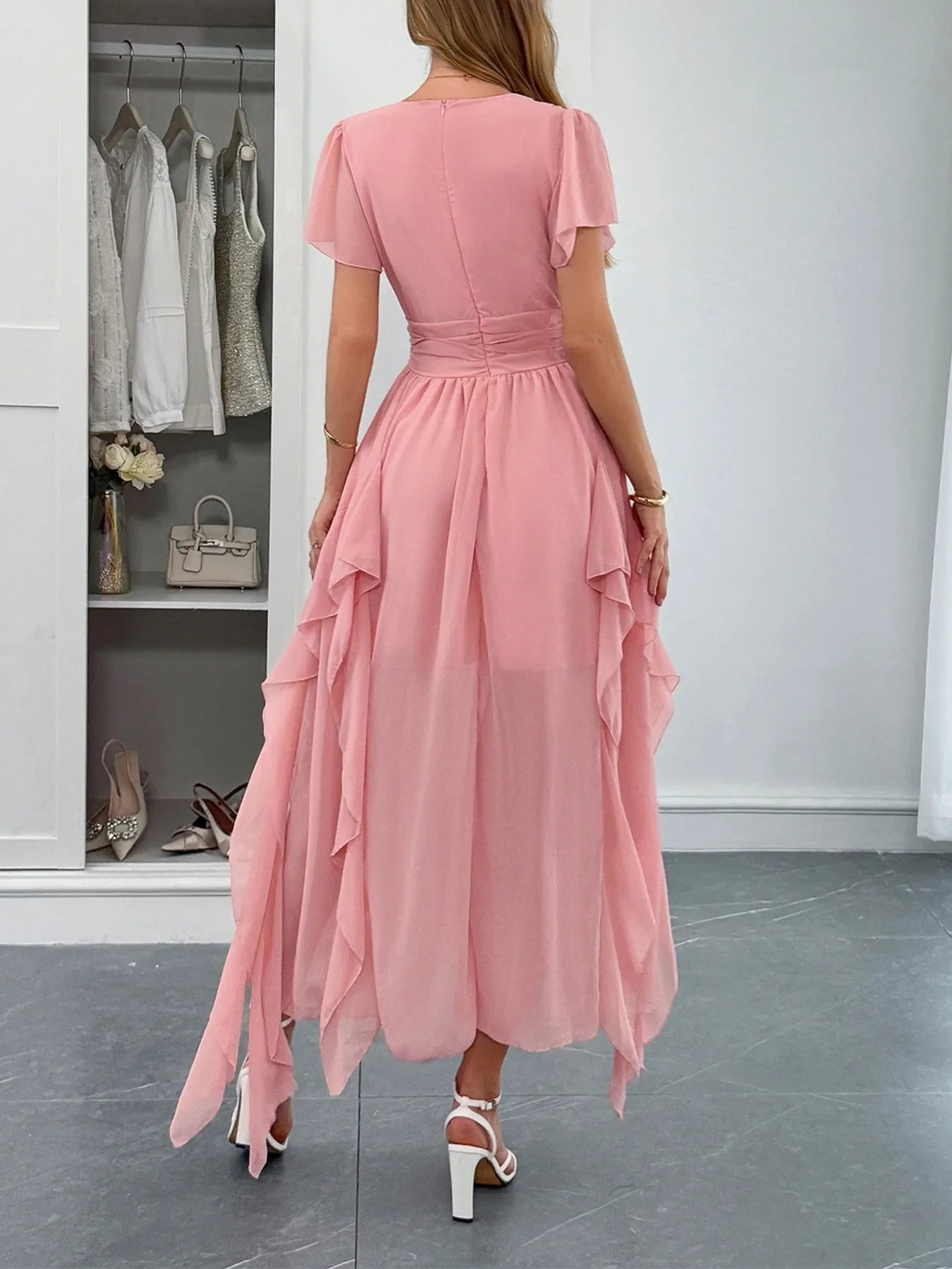 V-Neck Flutter Sleeve Dress - Image 4