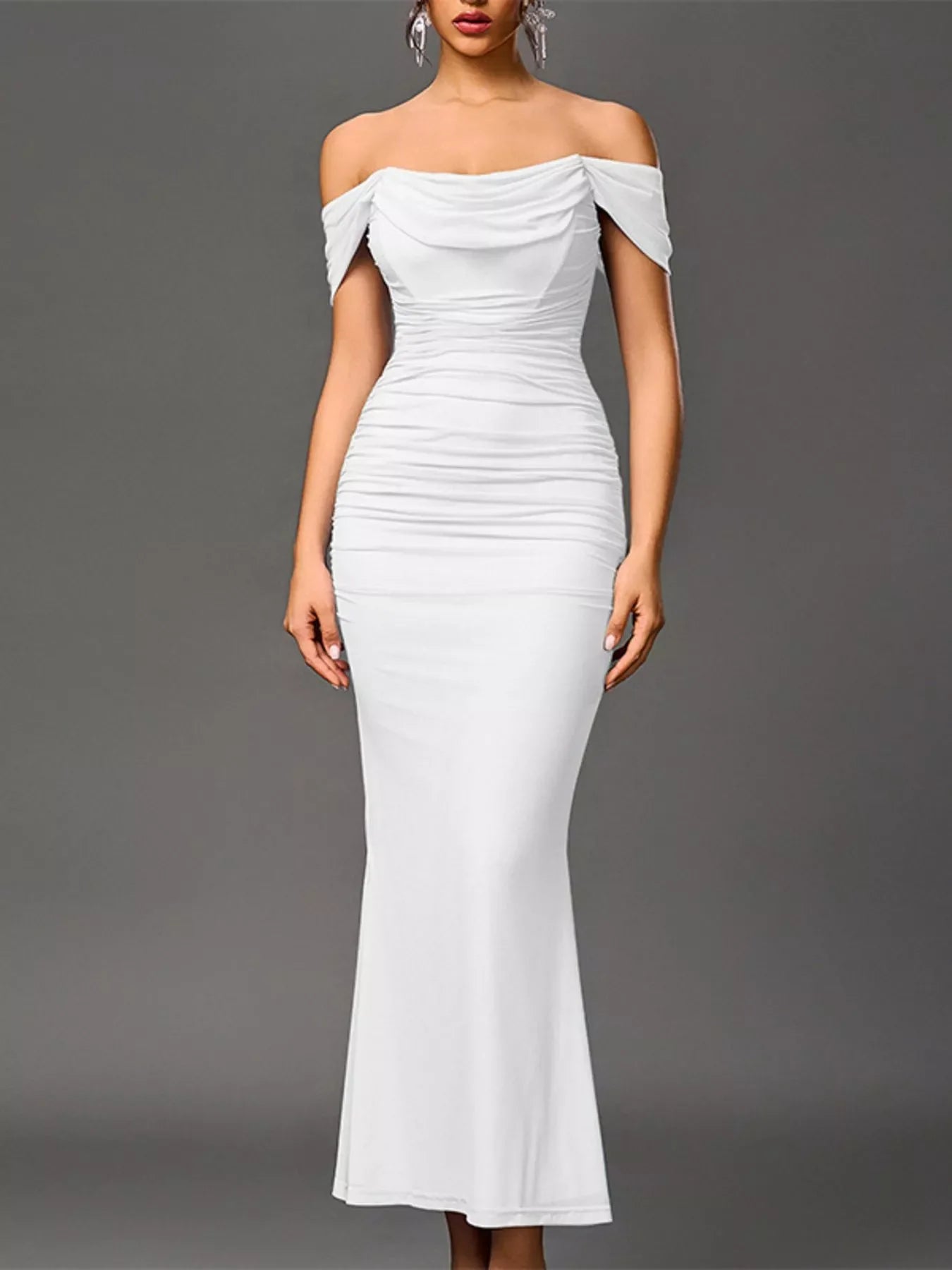 Off-Shoulder Ruched Mermaid Maxi Dress - Image 9