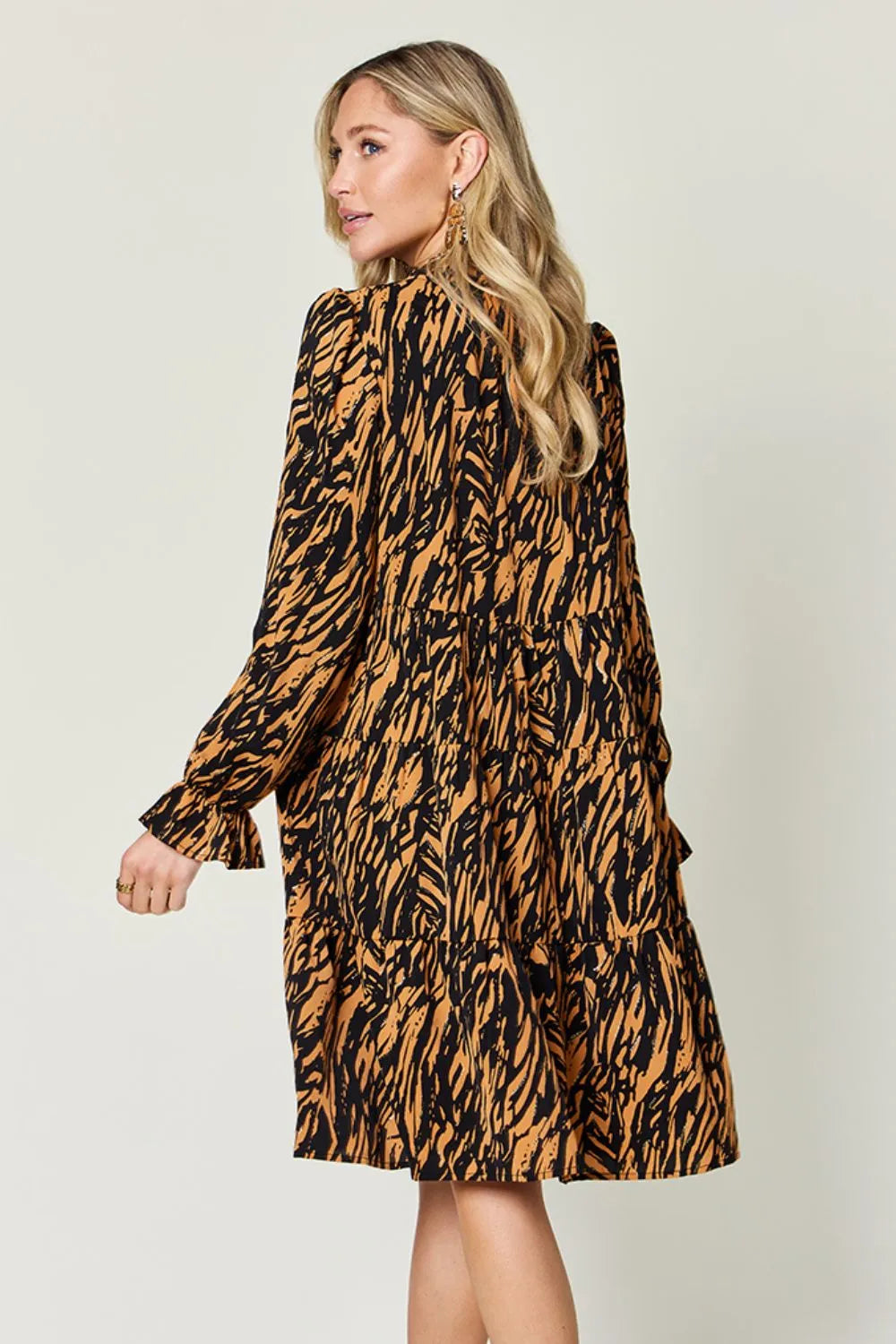 Double Take Full Size Printed Ruffle Hem Long Sleeve Dress - Image 4