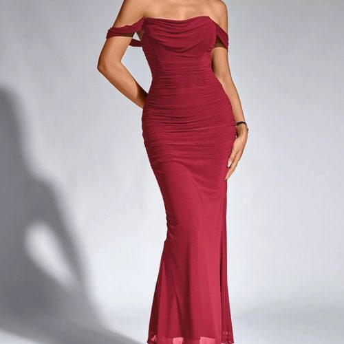 Off-Shoulder Ruched Mermaid Maxi Dress