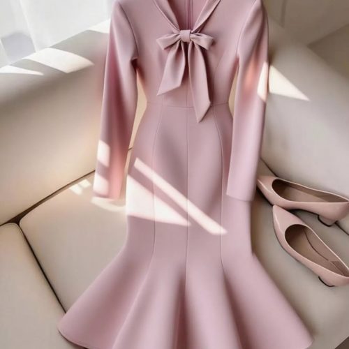 Bow-Knot Long Sleeve Mermaid Dress