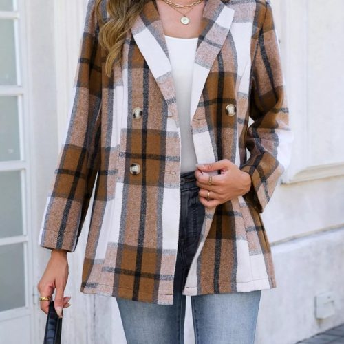 Plaid Double-Breasted Blazer
