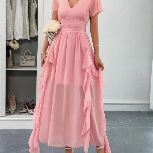 V-Neck Flutter Sleeve Dress
