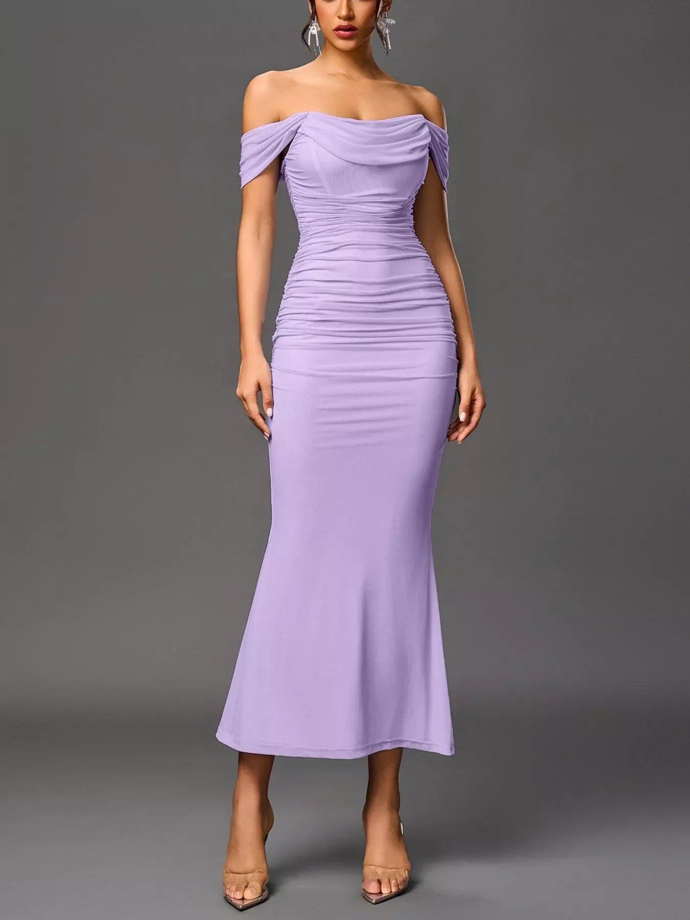 Off-Shoulder Ruched Mermaid Maxi Dress - Image 34