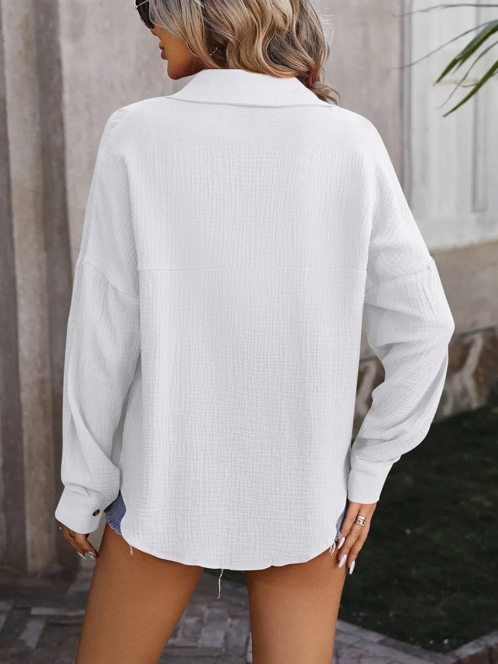 Mandy Textured Pocketed Button Up Dropped Shoulder Shirt - Image 16